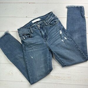 Hidden Distressed Raw Hem Side Slit Skinny Jeans Size 26